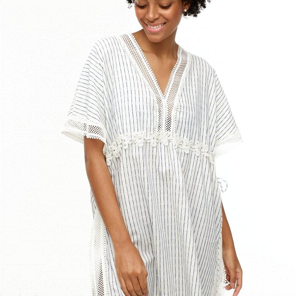 NWT J.Crew Breezy 100% Cotton Tunic Swim Cover-Up In Lace Stripe - XS / S - Picture 4 of 4